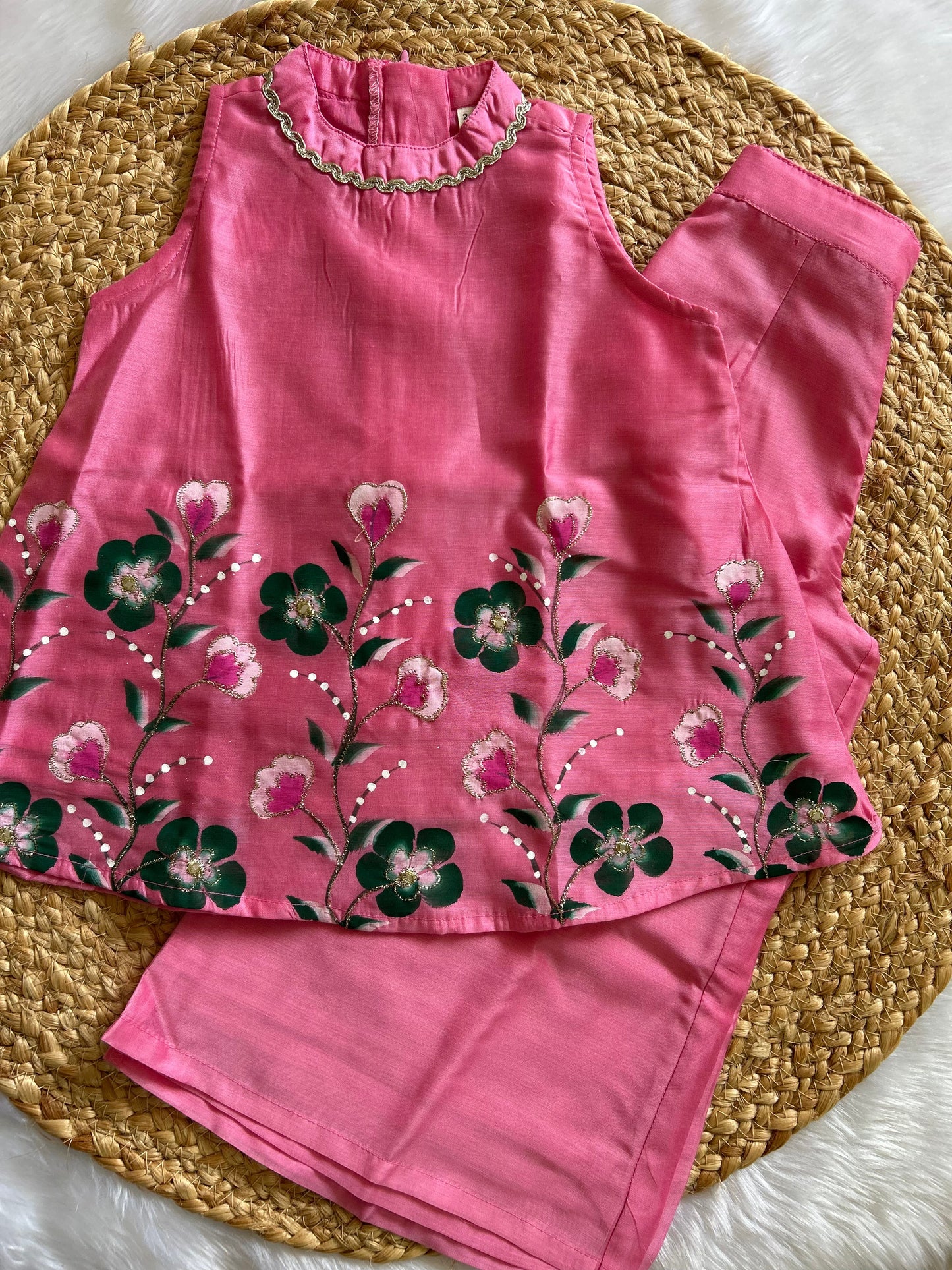 Girls Premium Hand Painted Coord Set- Dusty Pink