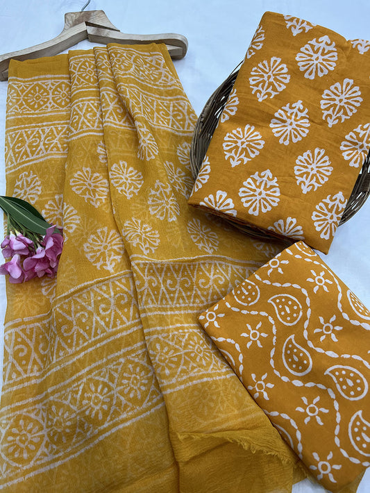 Cotton Suit With Chiffon Suit