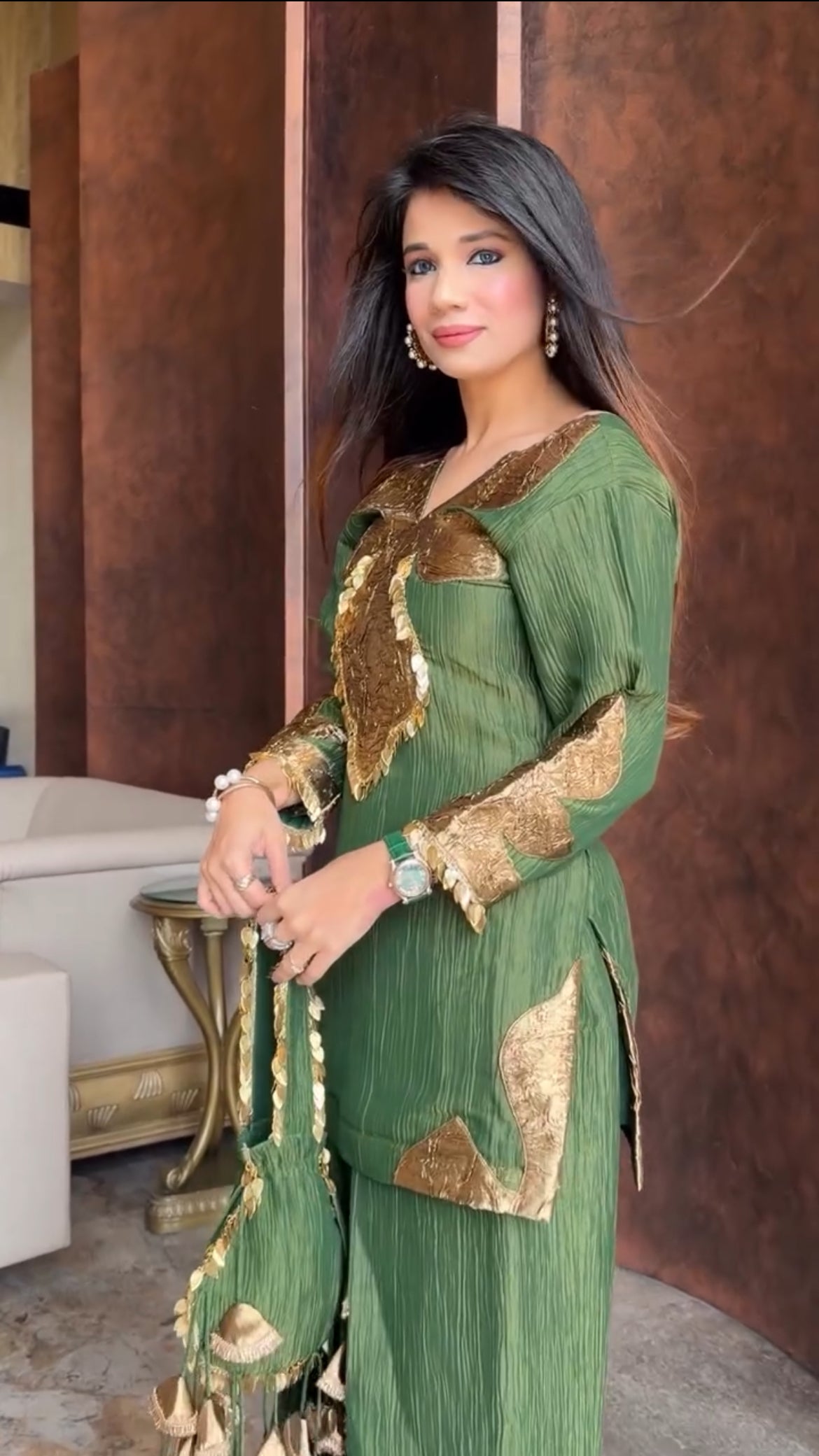 Pure Crushed Tissue Gota Work Farshi Suit  -Noor Collection