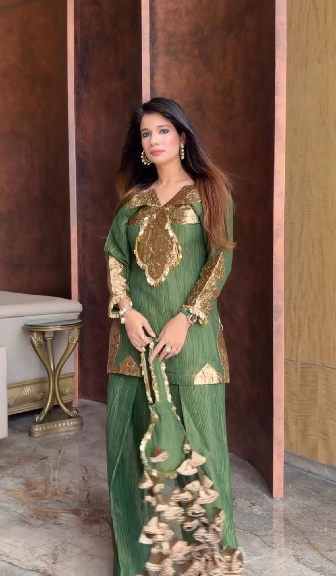 Pure Crushed Tissue Gota Work Farshi Suit  -Noor Collection
