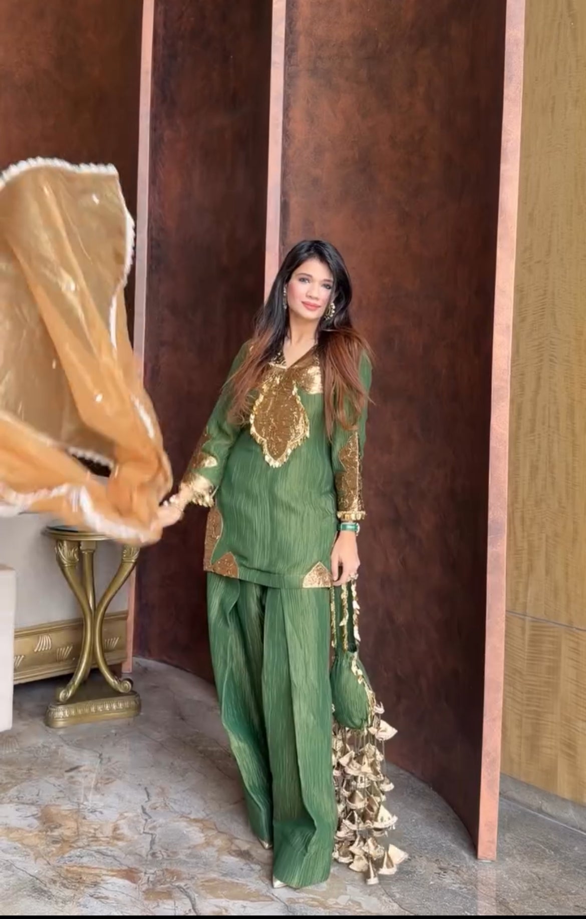 Pure Crushed Tissue Gota Work Farshi Suit  -Noor Collection