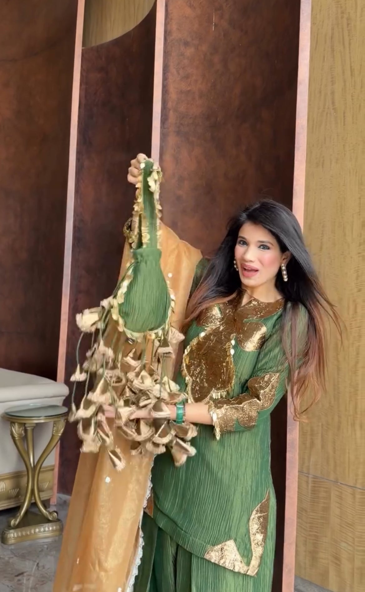 Pure Crushed Tissue Gota Work Farshi Suit  -Noor Collection