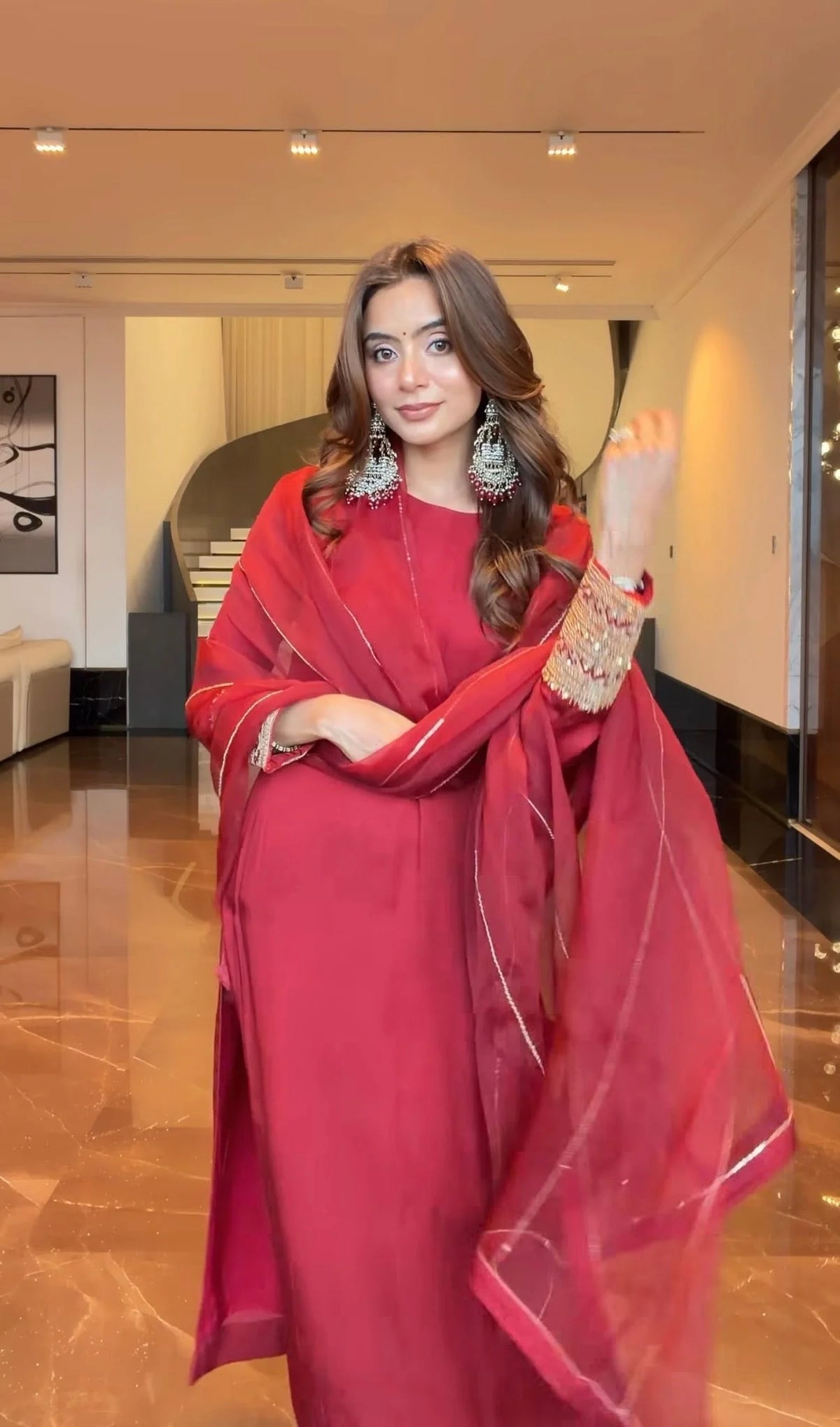 Pure Modal Silk Handwork Suit | Festive & Wedding Wear -Red