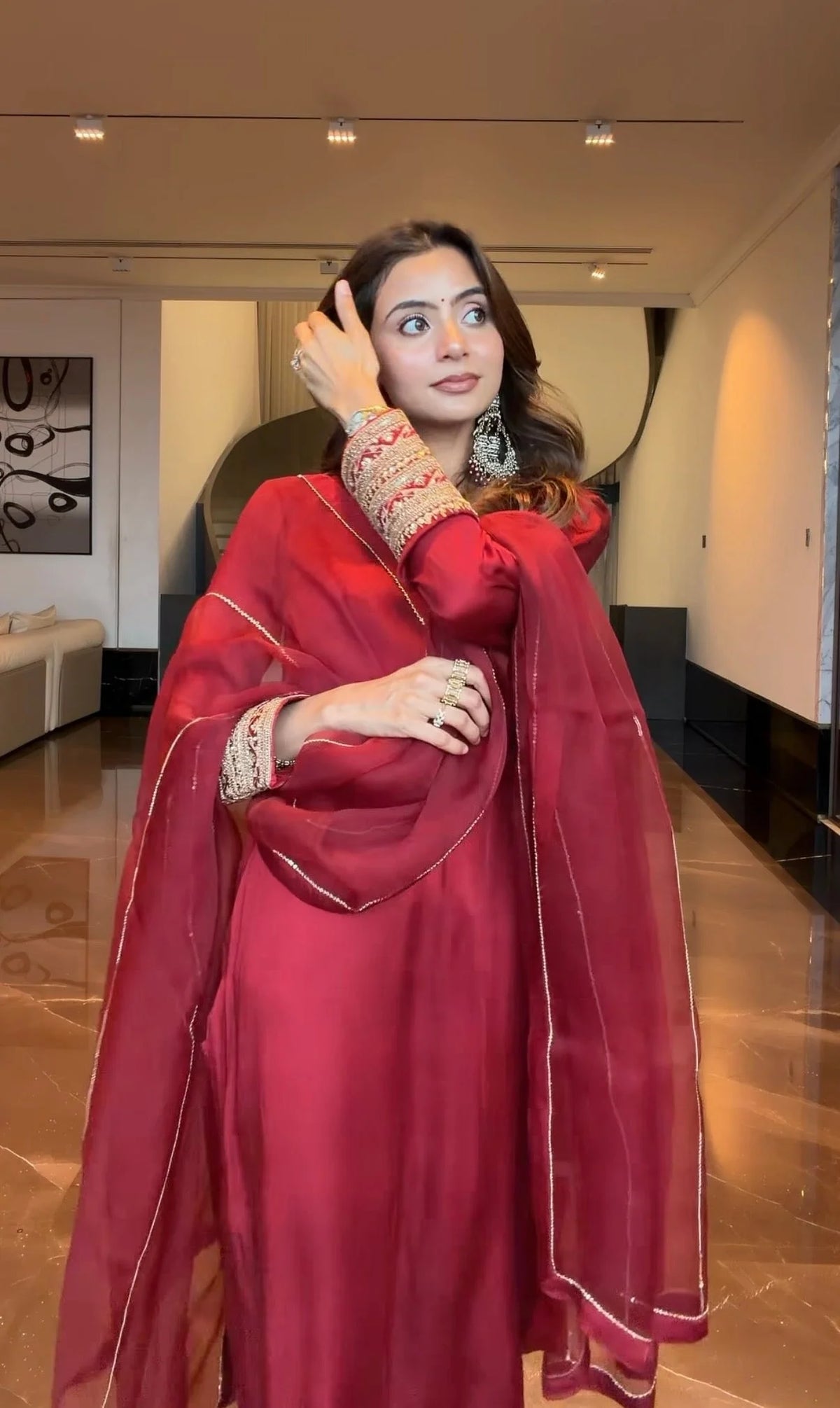 Pure Modal Silk Handwork Suit | Festive & Wedding Wear -Red