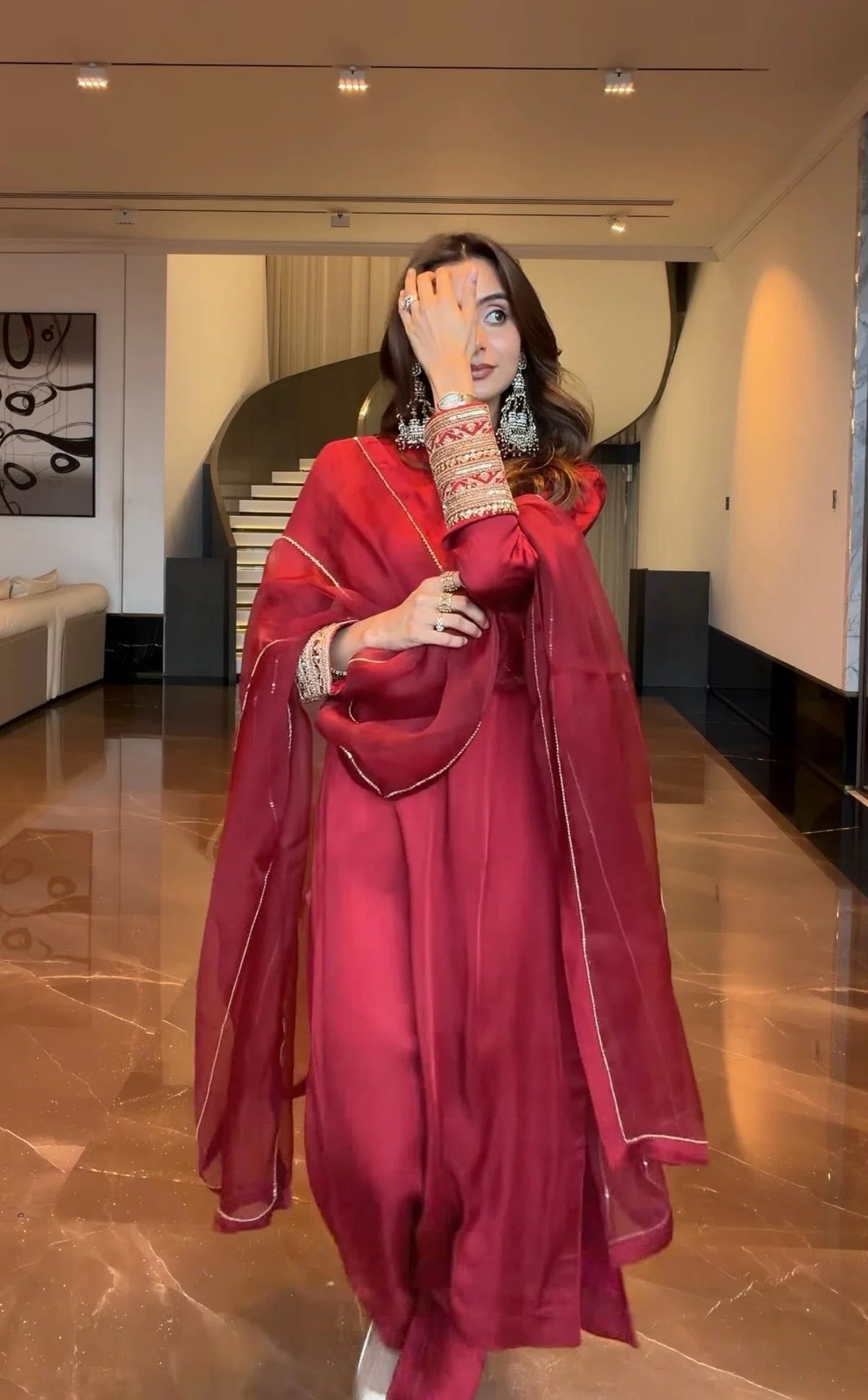Pure Modal Silk Handwork Suit | Festive & Wedding Wear -Red