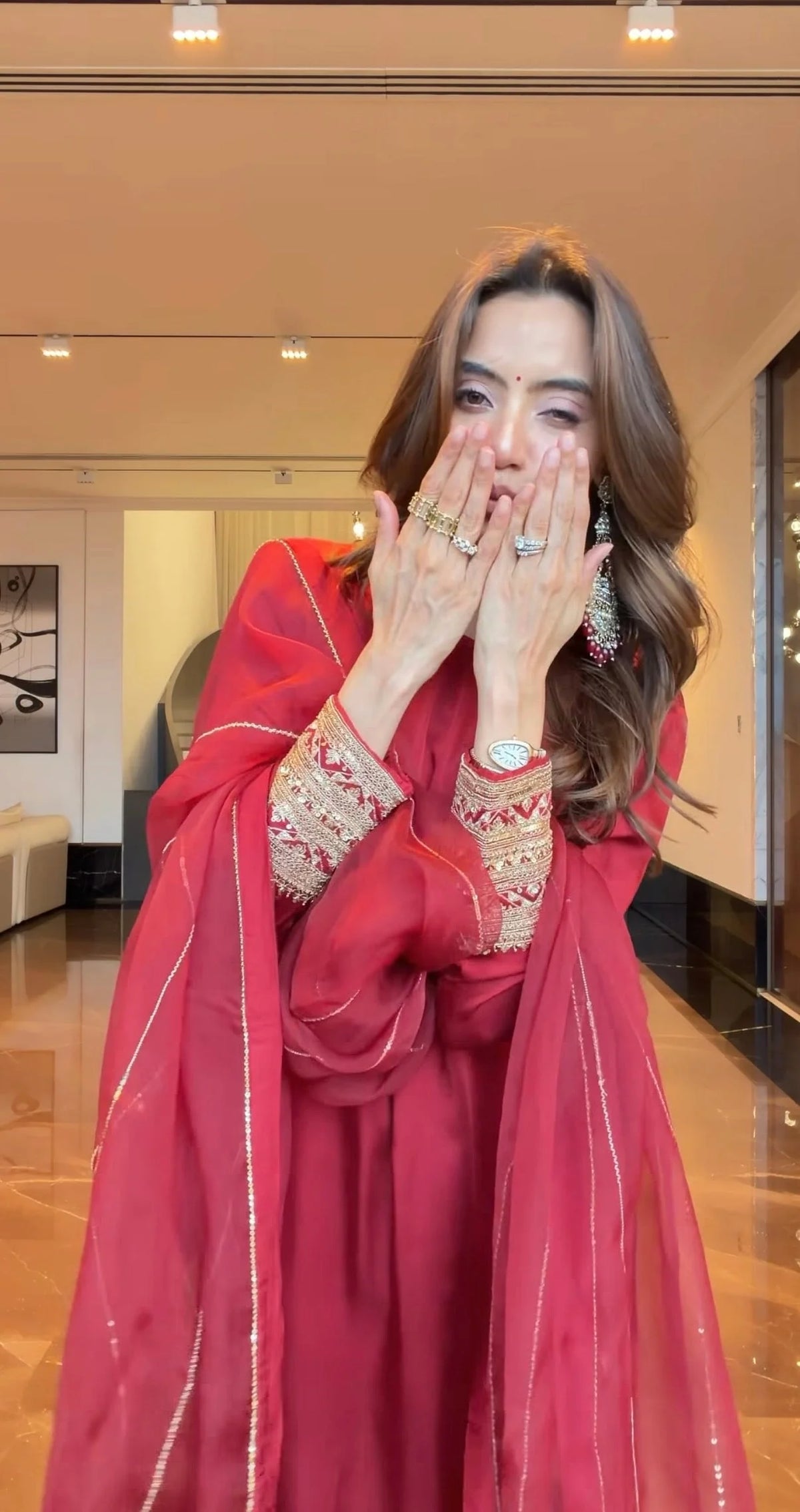 Pure Modal Silk Handwork Suit | Festive & Wedding Wear -Red