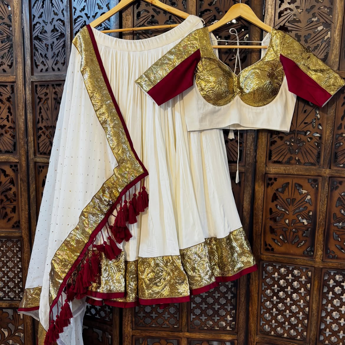 Gota work Lehnga-Blouse with dupatta- Royal White Chaniya Choli