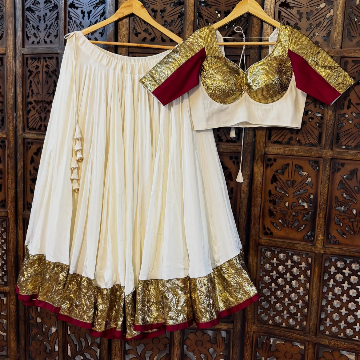 Gota work Lehnga-Blouse with dupatta- Royal White Chaniya Choli