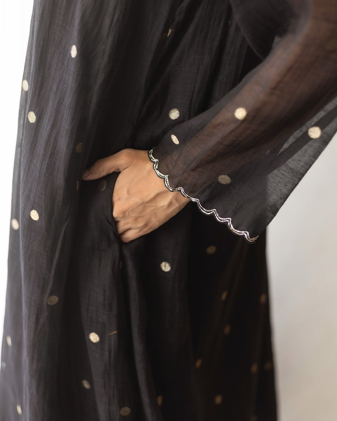 Black Silver Woven Dots Kurta Set