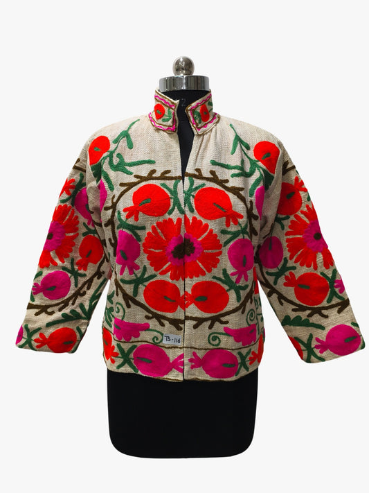Beige Floral Embroidery Suzani TNT Jacket