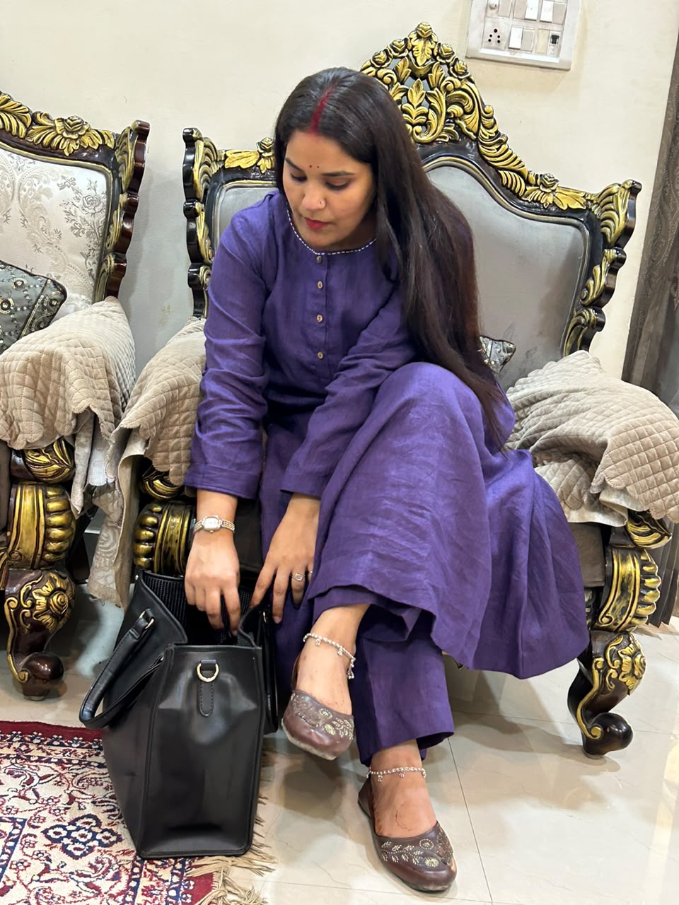 100% Linen Purple CO-ORD  Set