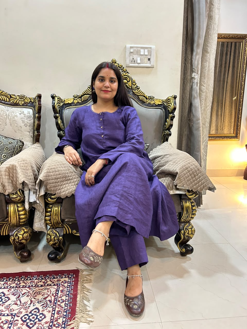100% Linen Purple CO-ORD  Set
