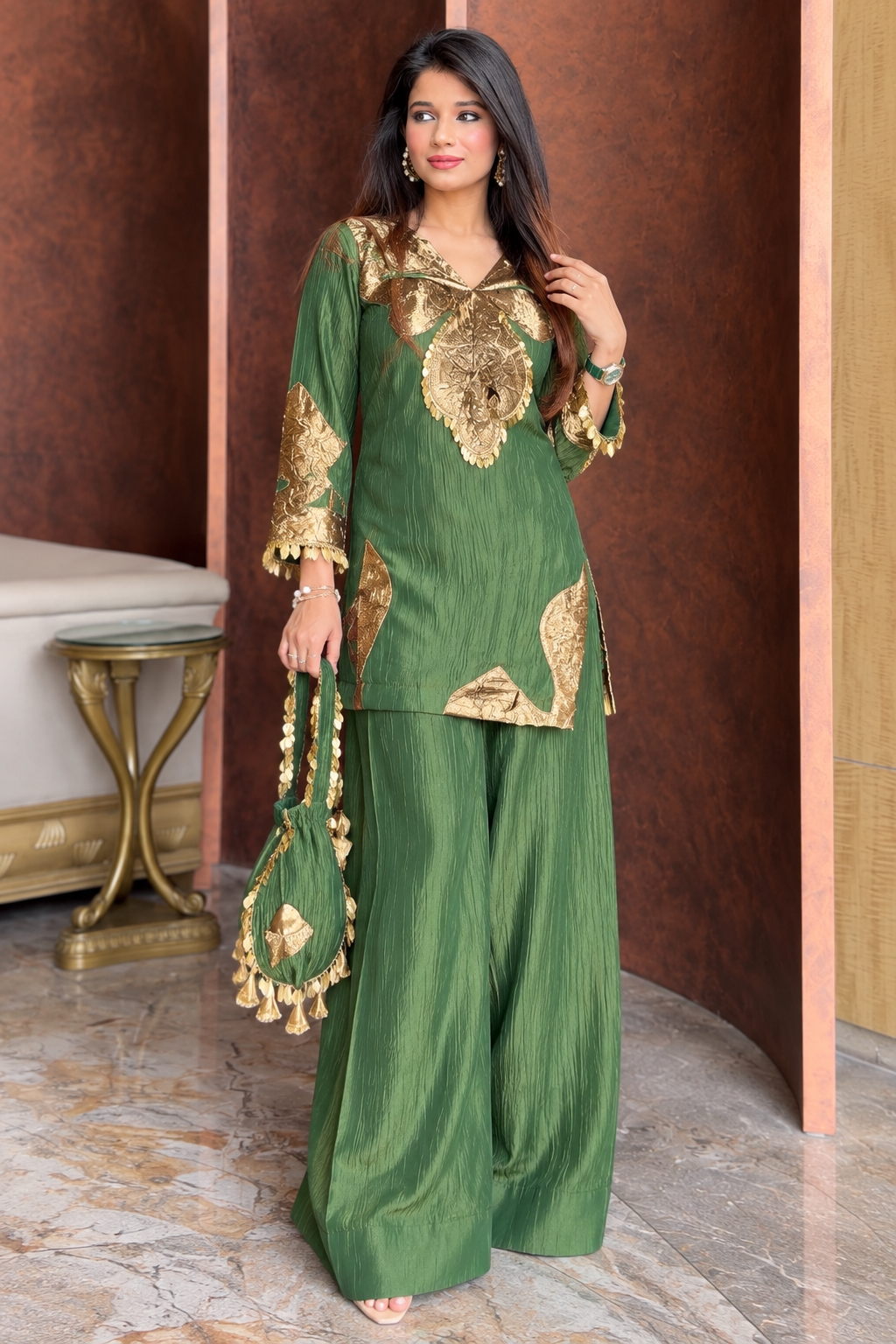 Pure Crushed Tissue Gota Work Farshi Suit  -Noor Collection