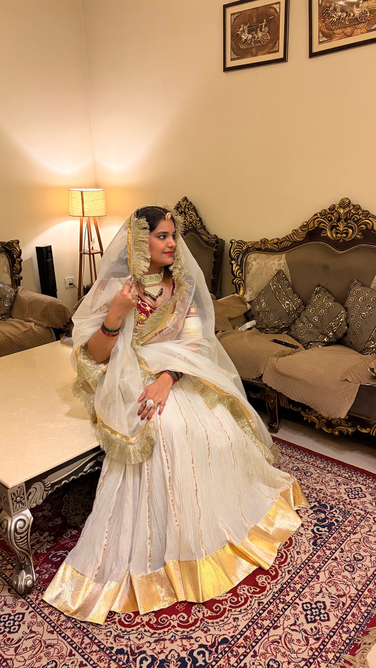 Pure Silk Aangi Blouse with Mul Chanderi Silk Lehenga & Organza Dupatta – Gulnaar Royale