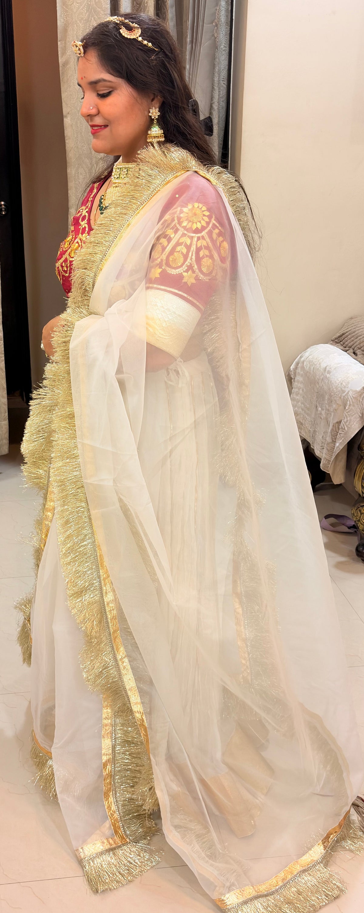 Pure Silk Aangi Blouse with Mul Chanderi Silk Lehenga & Organza Dupatta – Gulnaar Royale