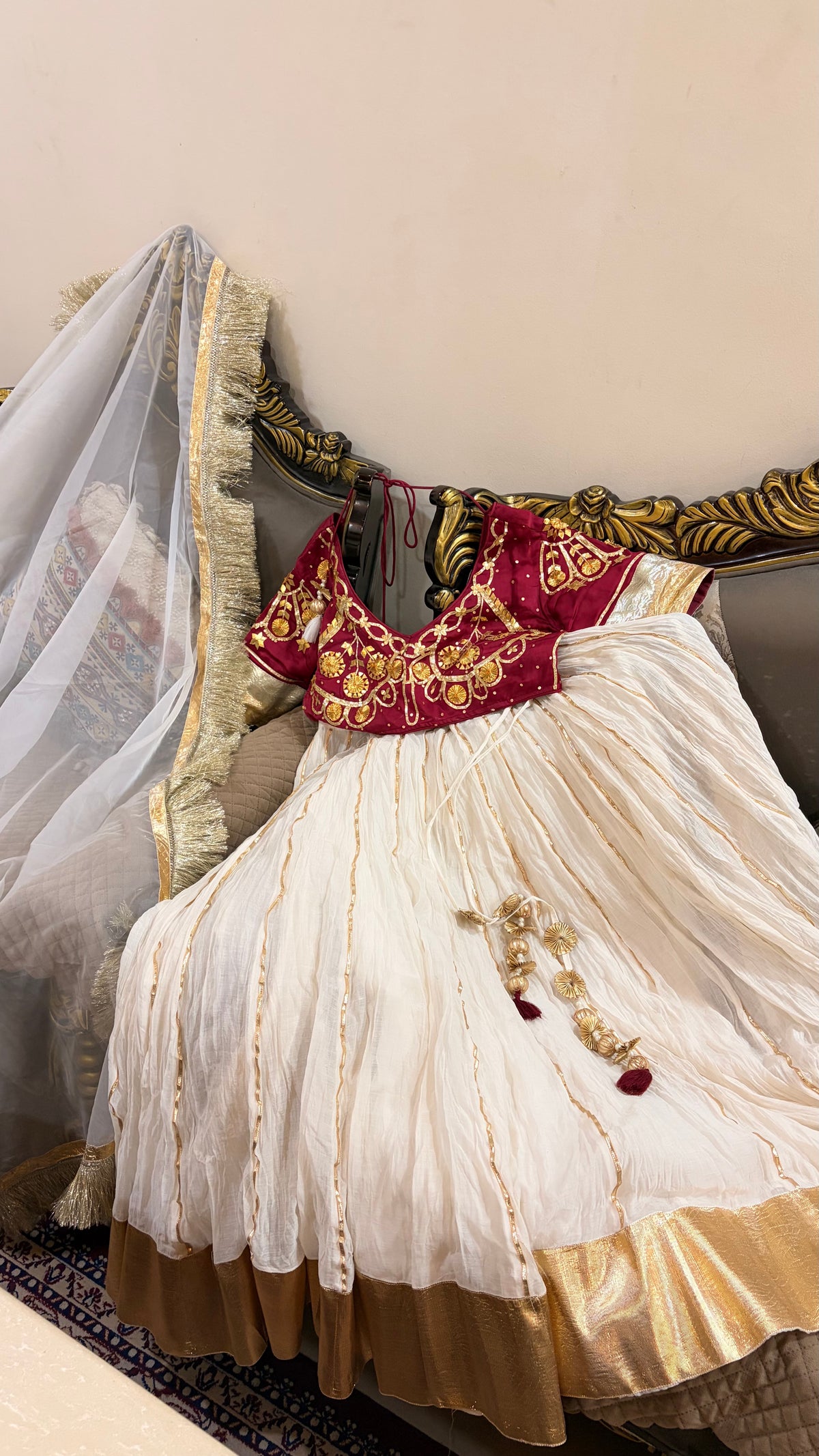 Pure Silk Aangi Blouse with Mul Chanderi Silk Lehenga & Organza Dupatta – Gulnaar Royale