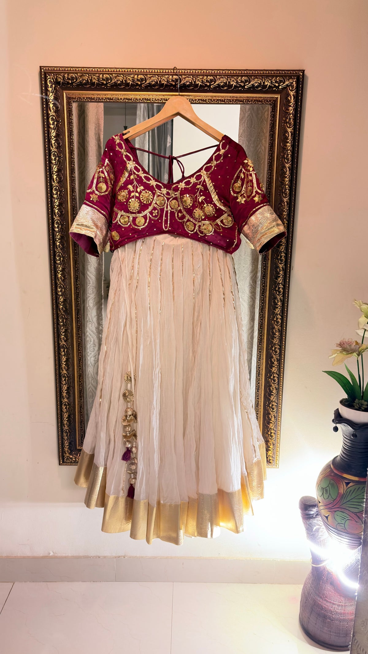 Pure Silk Aangi Blouse with Mul Chanderi Silk Lehenga & Organza Dupatta – Gulnaar Royale