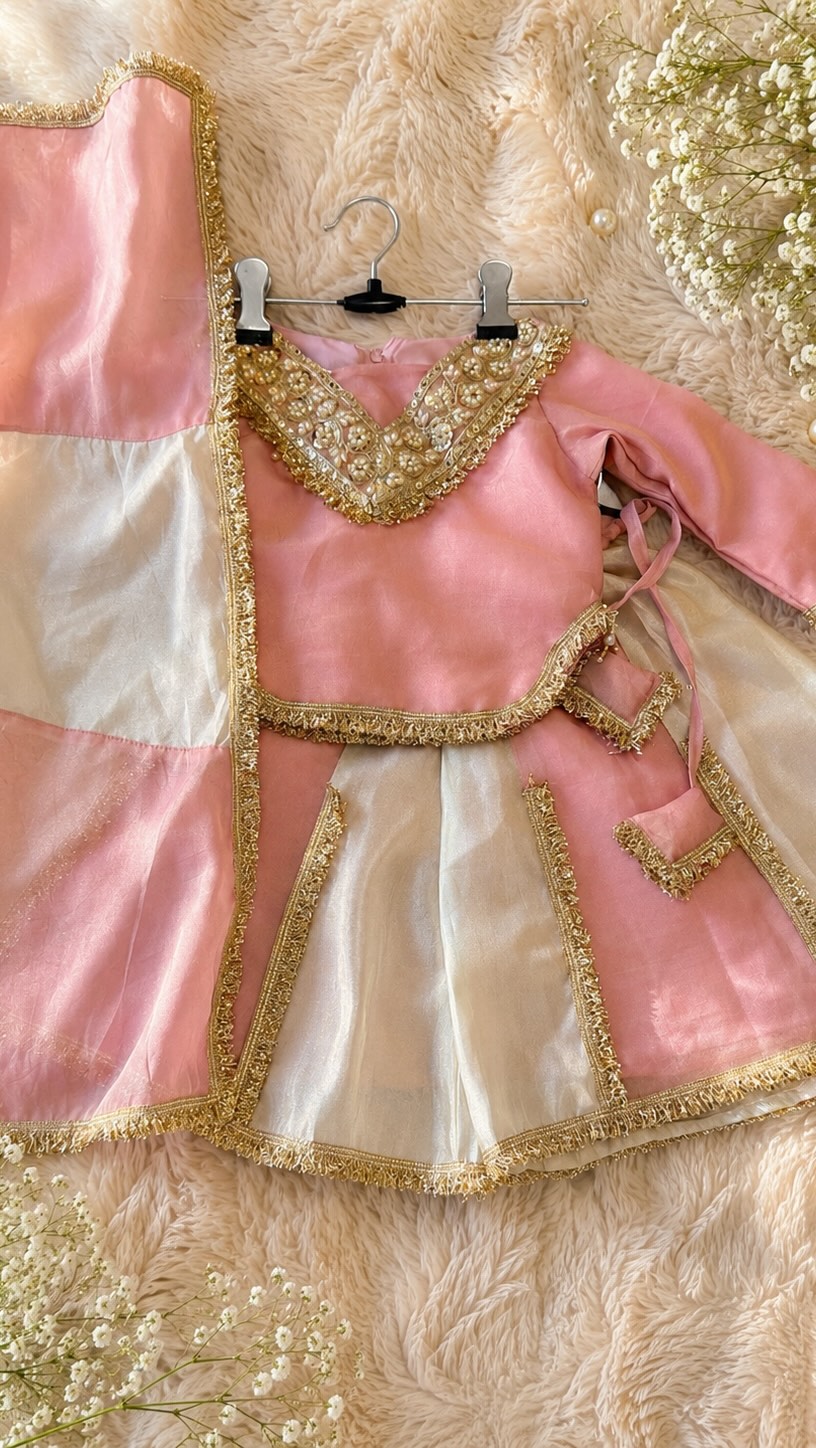 Girls Dusty Pink & Ivory Sharara Set - Gulabi Noor