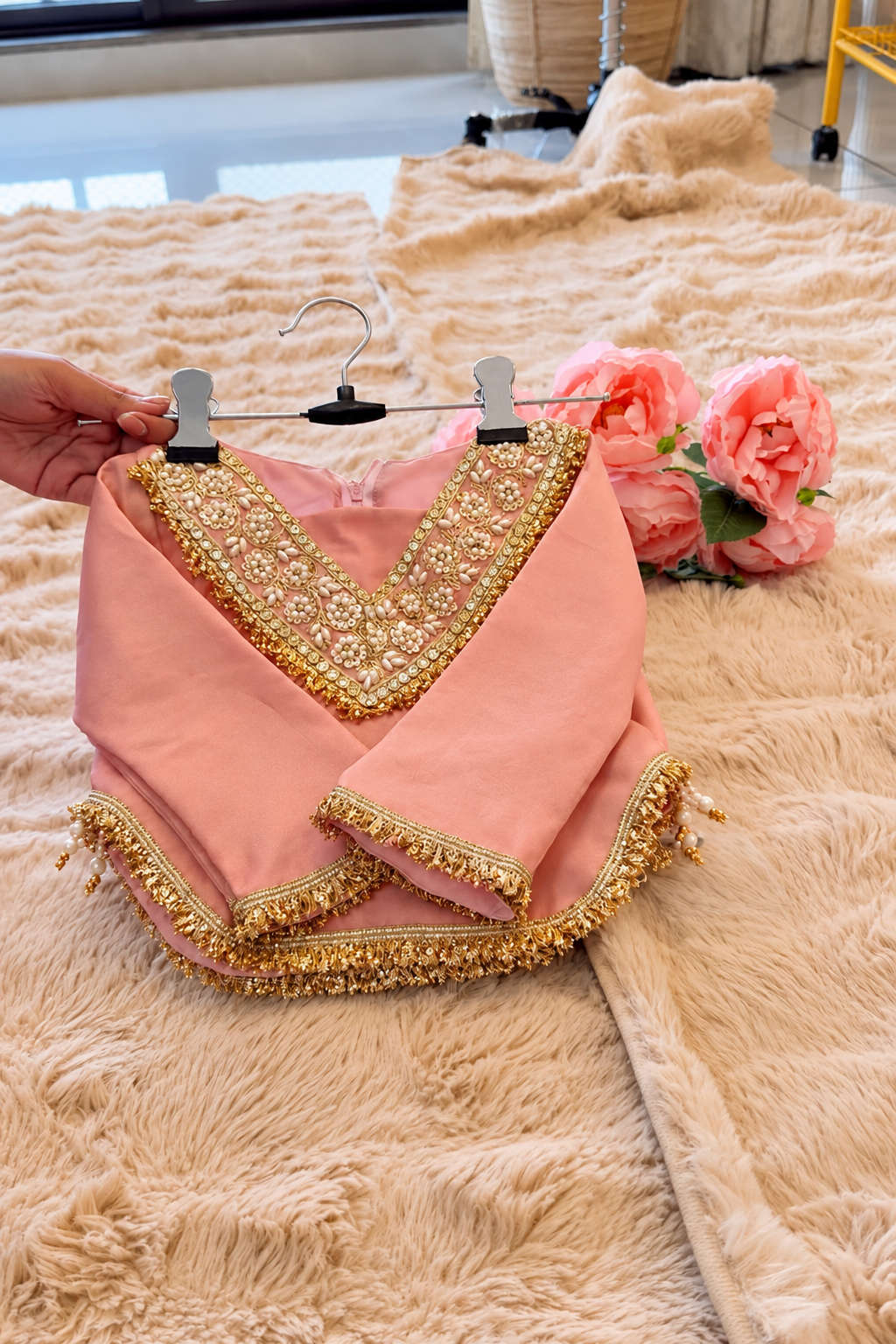 Girls Dusty Pink & Ivory Sharara Set - Gulabi Noor