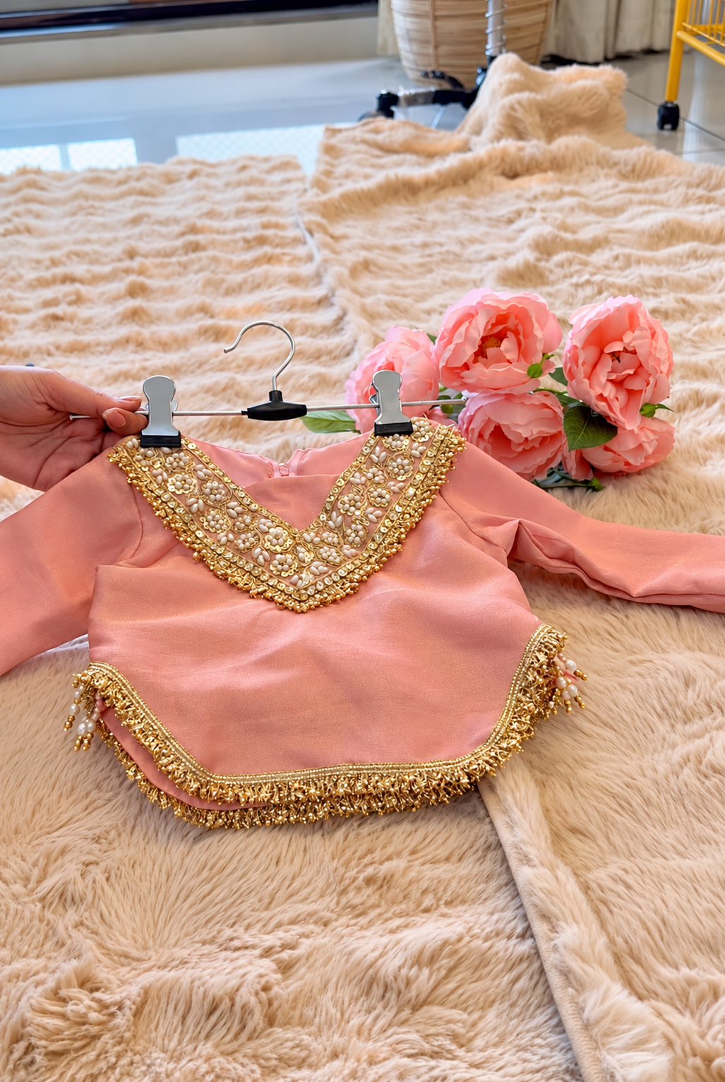 Girls Dusty Pink & Ivory Sharara Set - Gulabi Noor