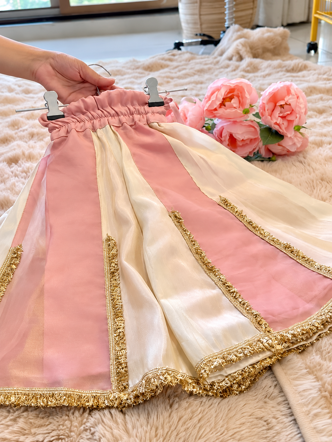 Girls Dusty Pink & Ivory Sharara Set - Gulabi Noor
