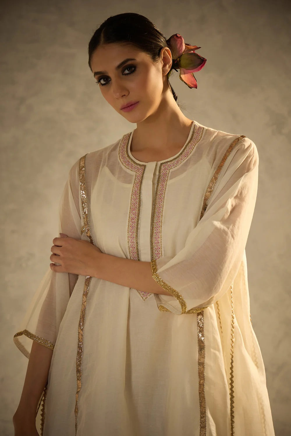 Gota Set and Farsi Salwar -White