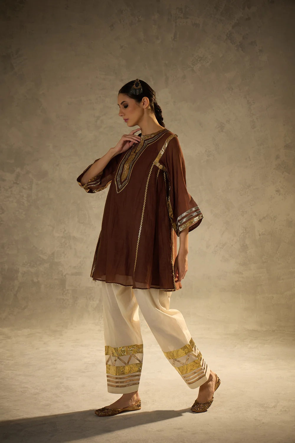 Gota Set and Farsi Salwar -Brown