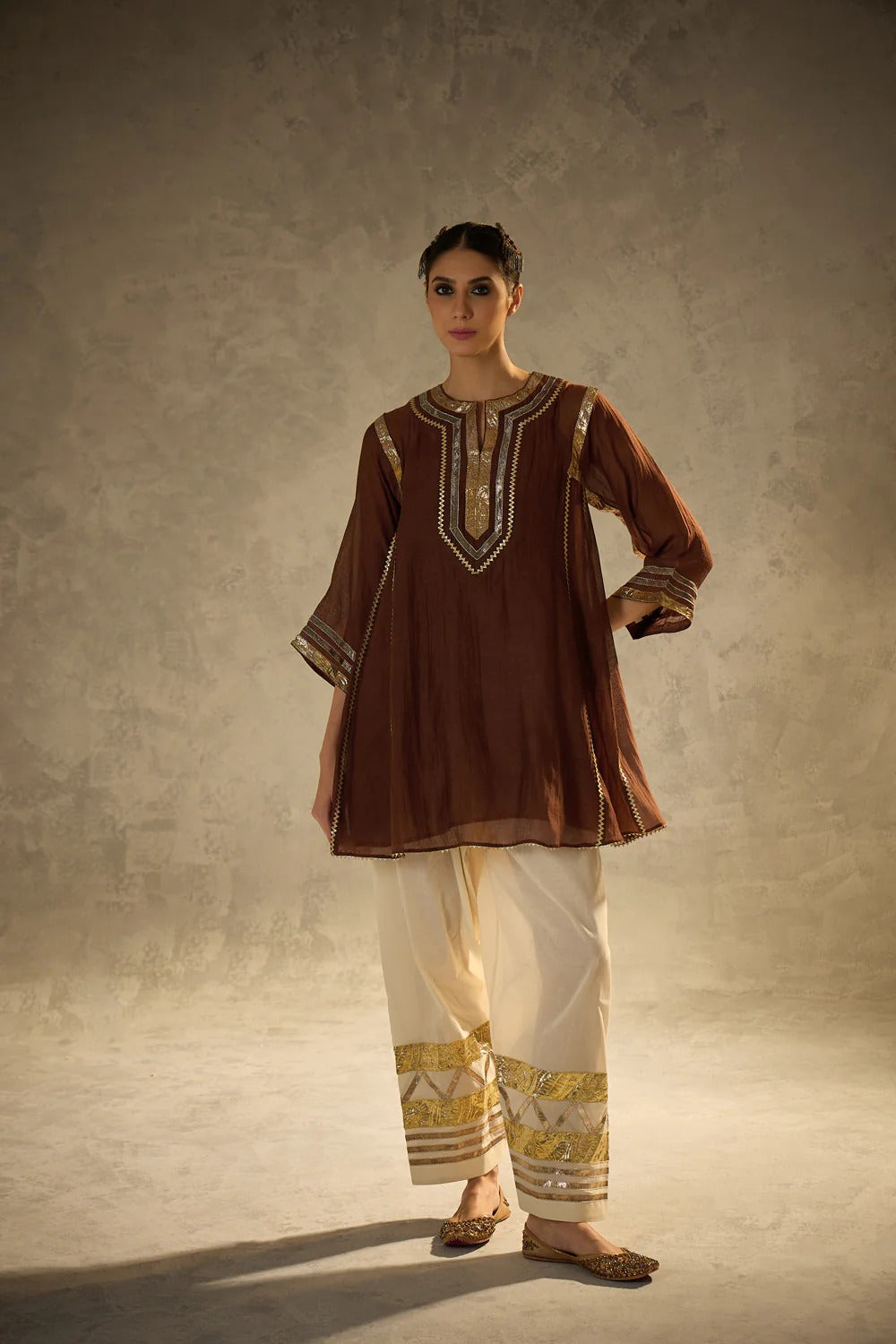 Gota Set and Farsi Salwar -Brown