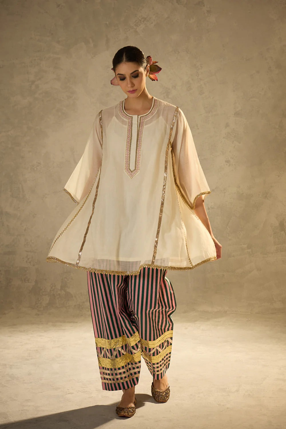 Gota Set and Farsi Salwar -White