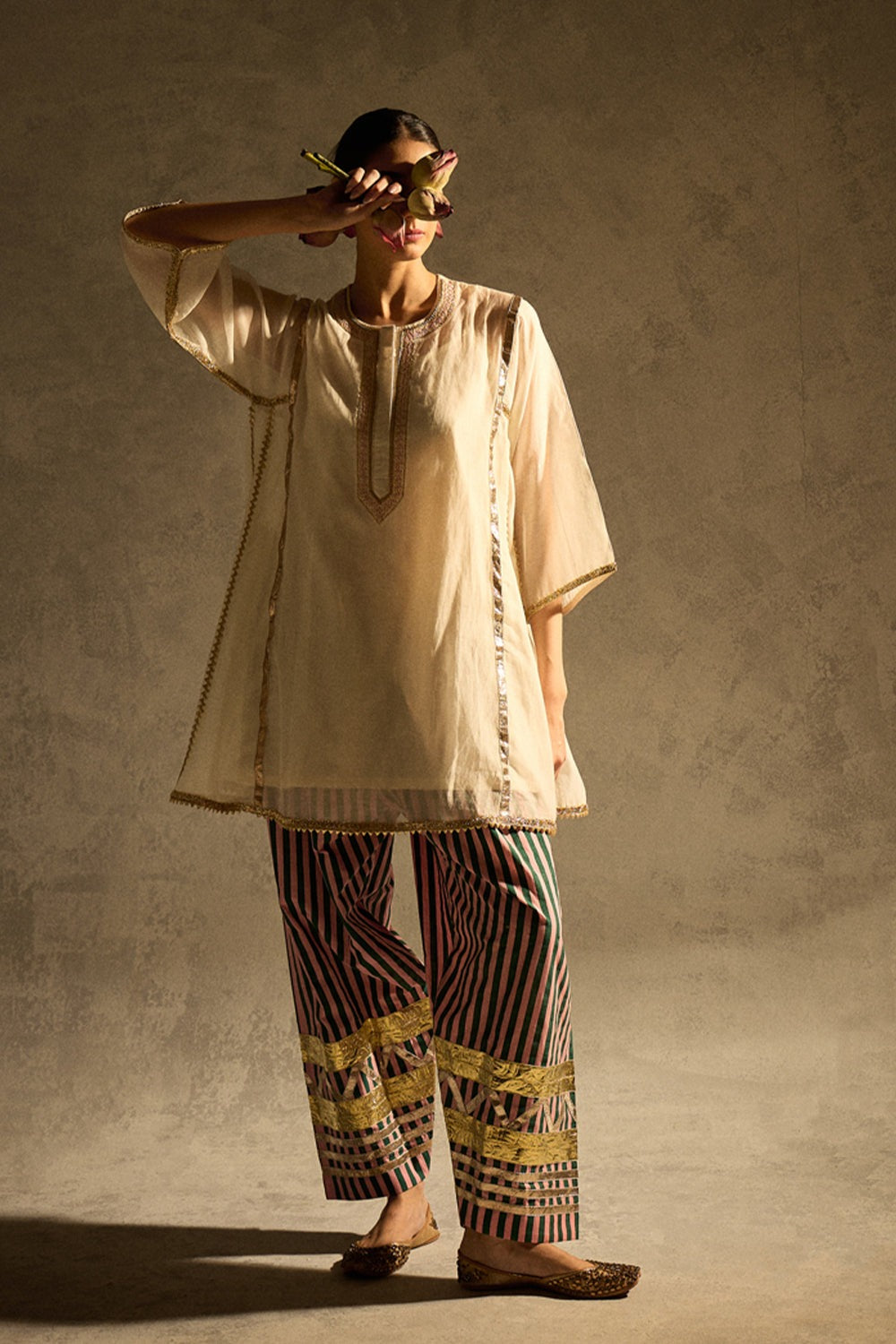 Gota Set and Farsi Salwar -White
