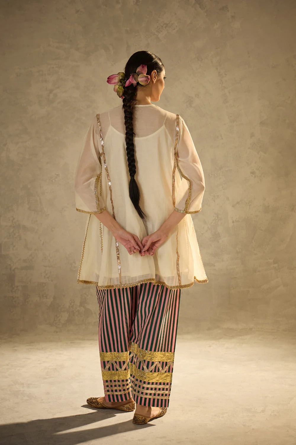 Gota Set and Farsi Salwar -White