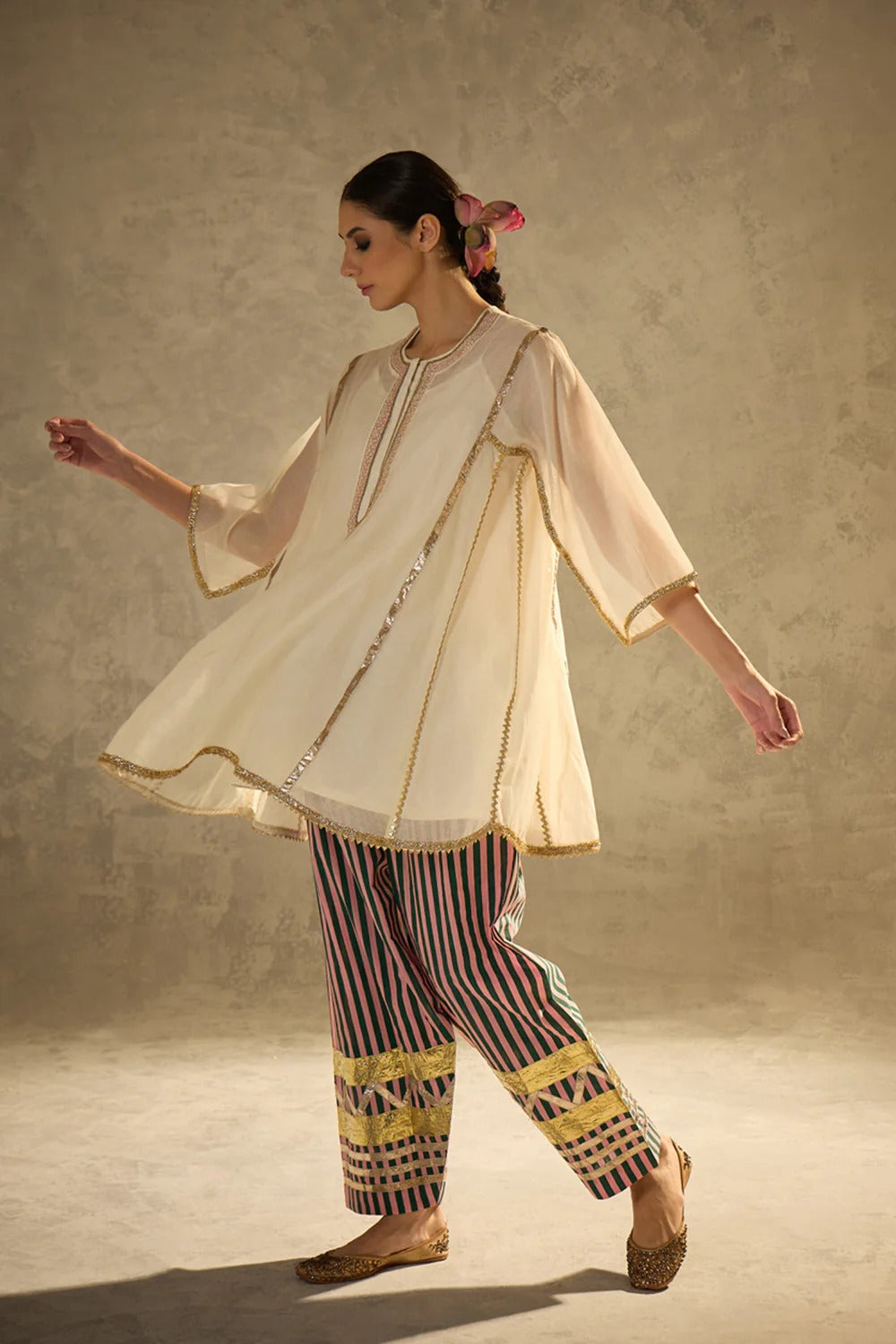 Gota Set and Farsi Salwar -White