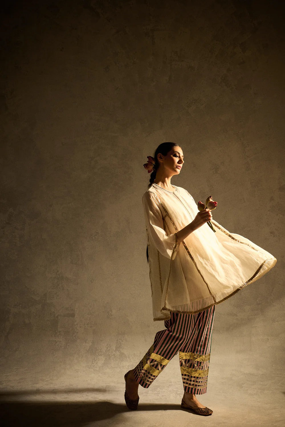 Gota Set and Farsi Salwar -White