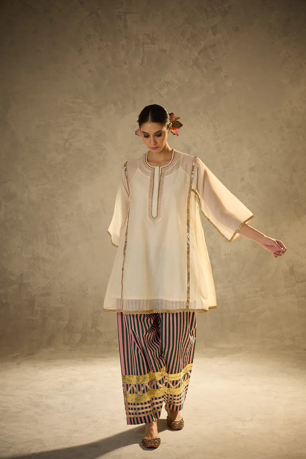 Gota Set and Farsi Salwar -White
