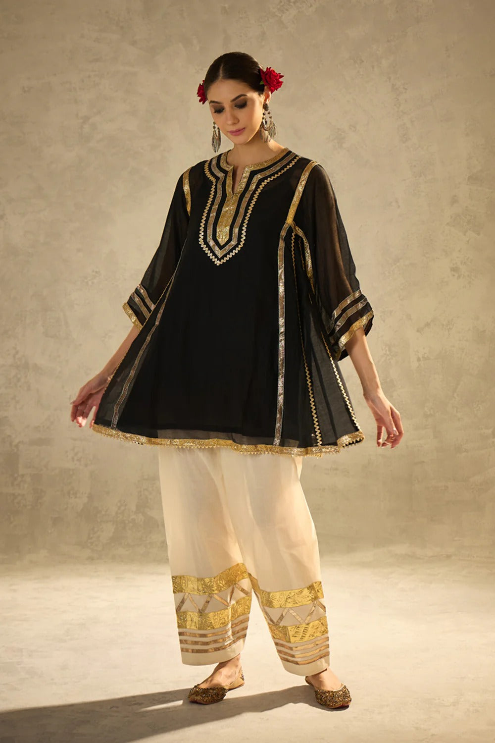 Gota Set and Farsi Salwar -Black