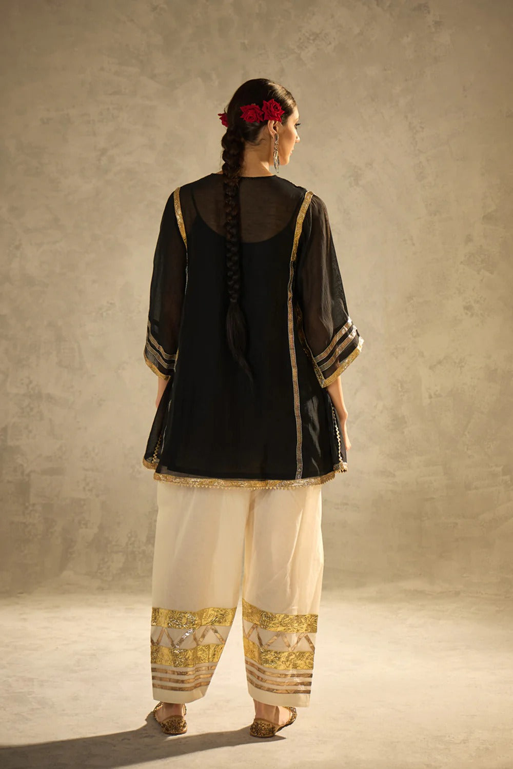 Gota Set and Farsi Salwar -Black