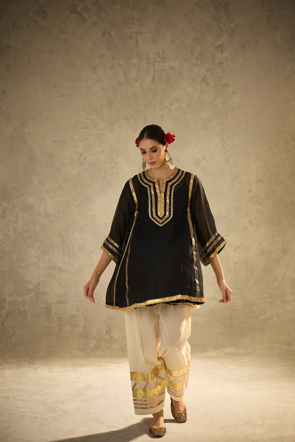 Gota Set and Farsi Salwar -Black
