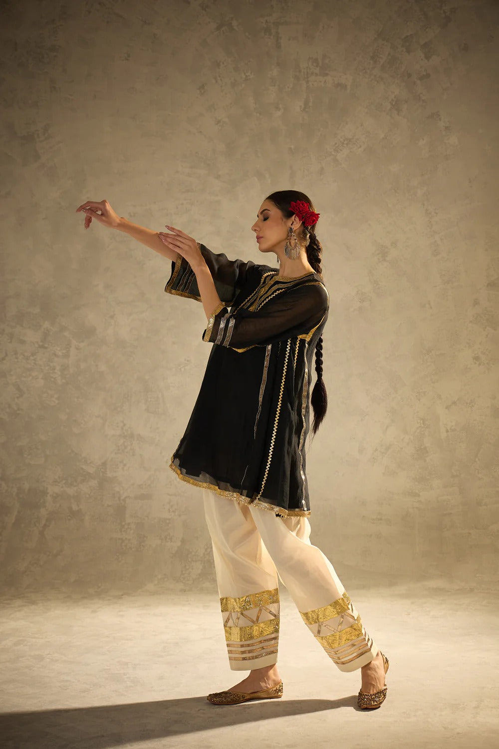 Gota Set and Farsi Salwar -Black