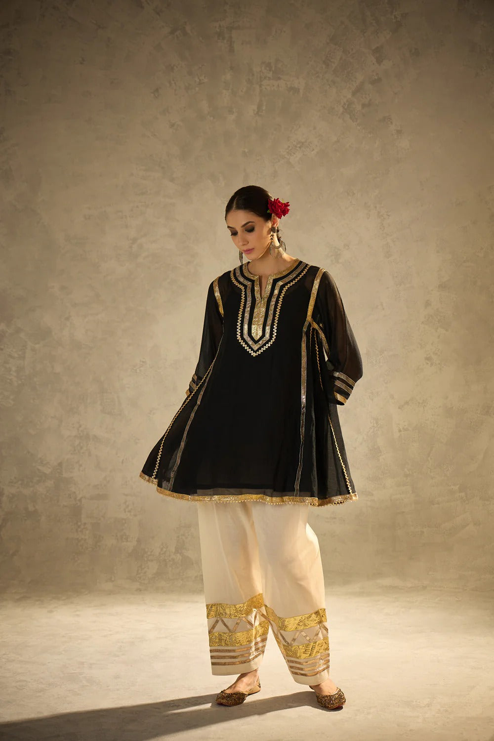 Gota Set and Farsi Salwar -Black