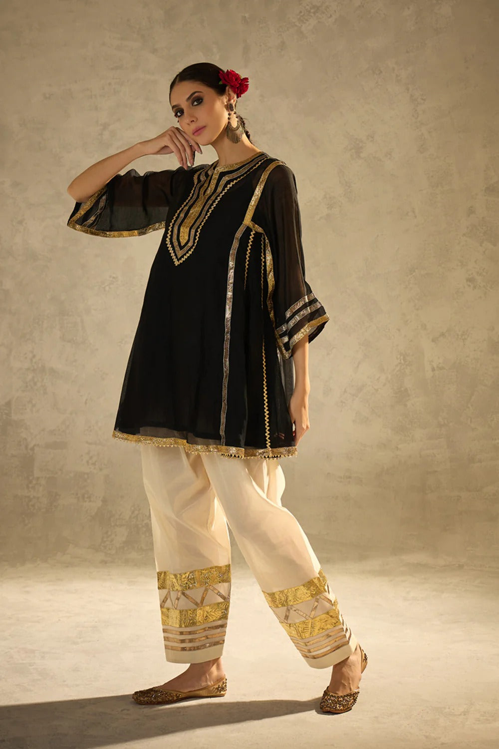 Gota Set and Farsi Salwar -Black