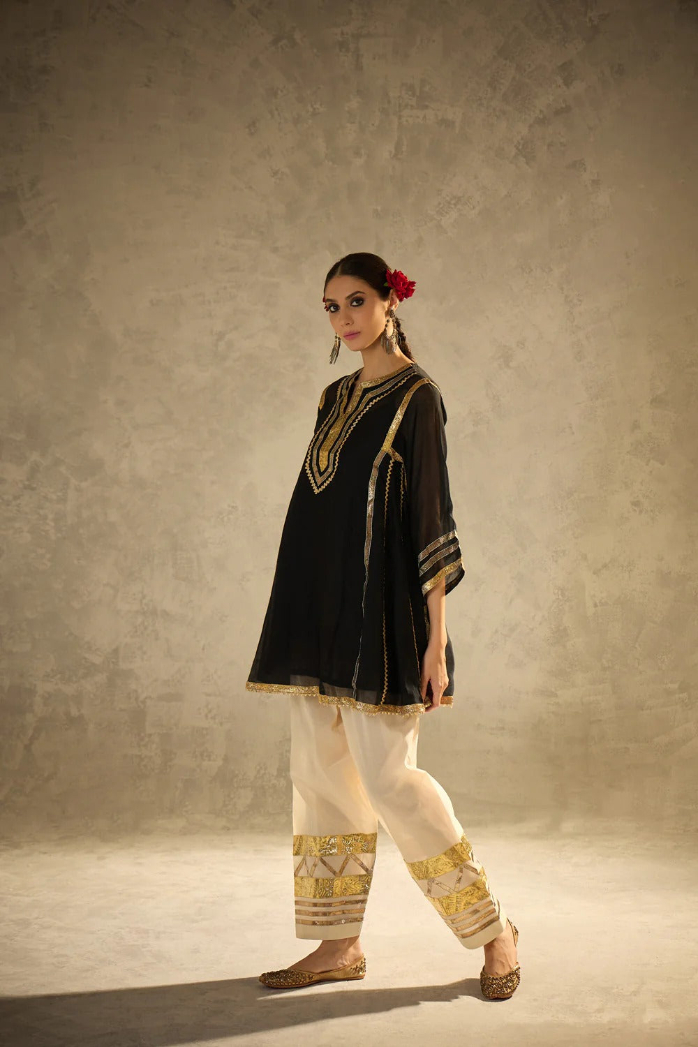 Gota Set and Farsi Salwar -Black