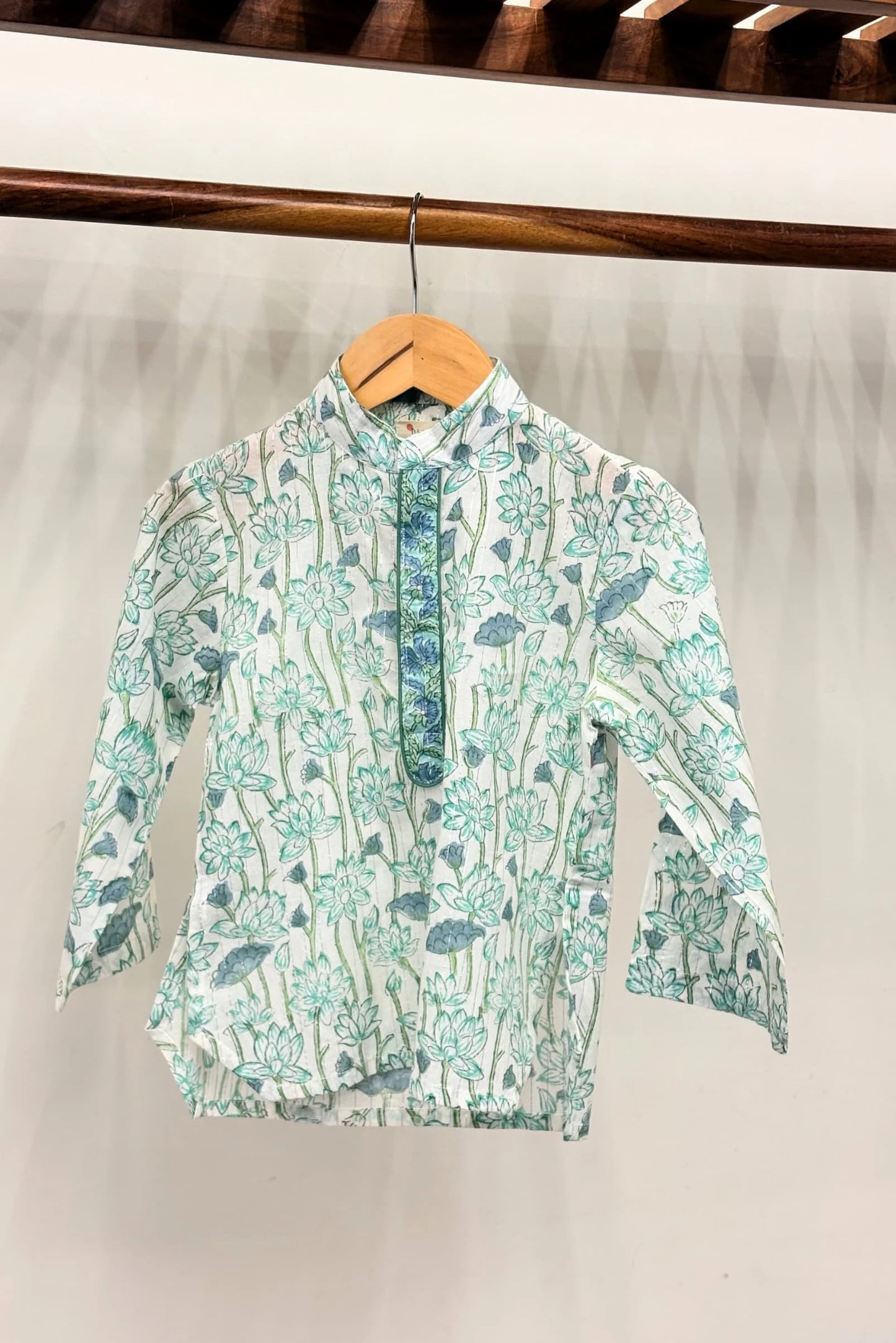 Hand Block Organic Cotton Blue Lotus Bloom Kurta Set