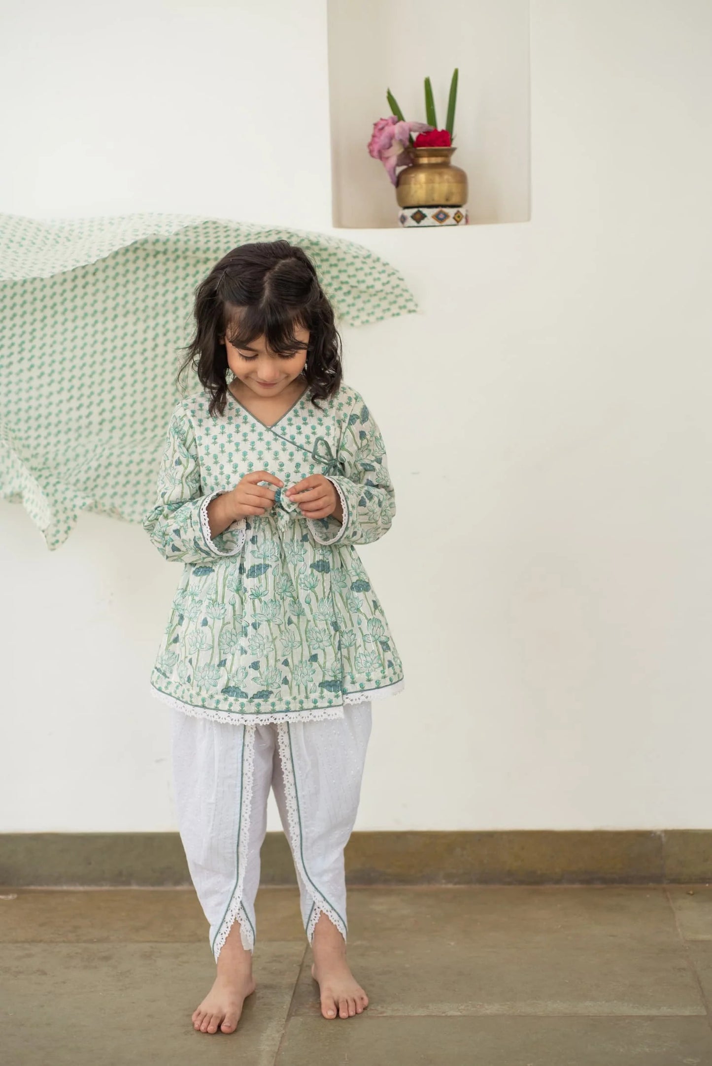 Lotus Dreamy Angarakha-Dhoti Set- Green