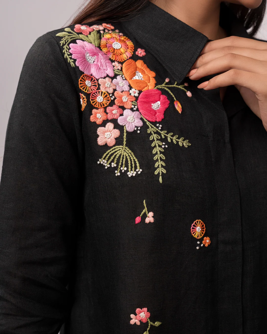 100% Linen Mid Night Bloom Shirt Dress and Pant