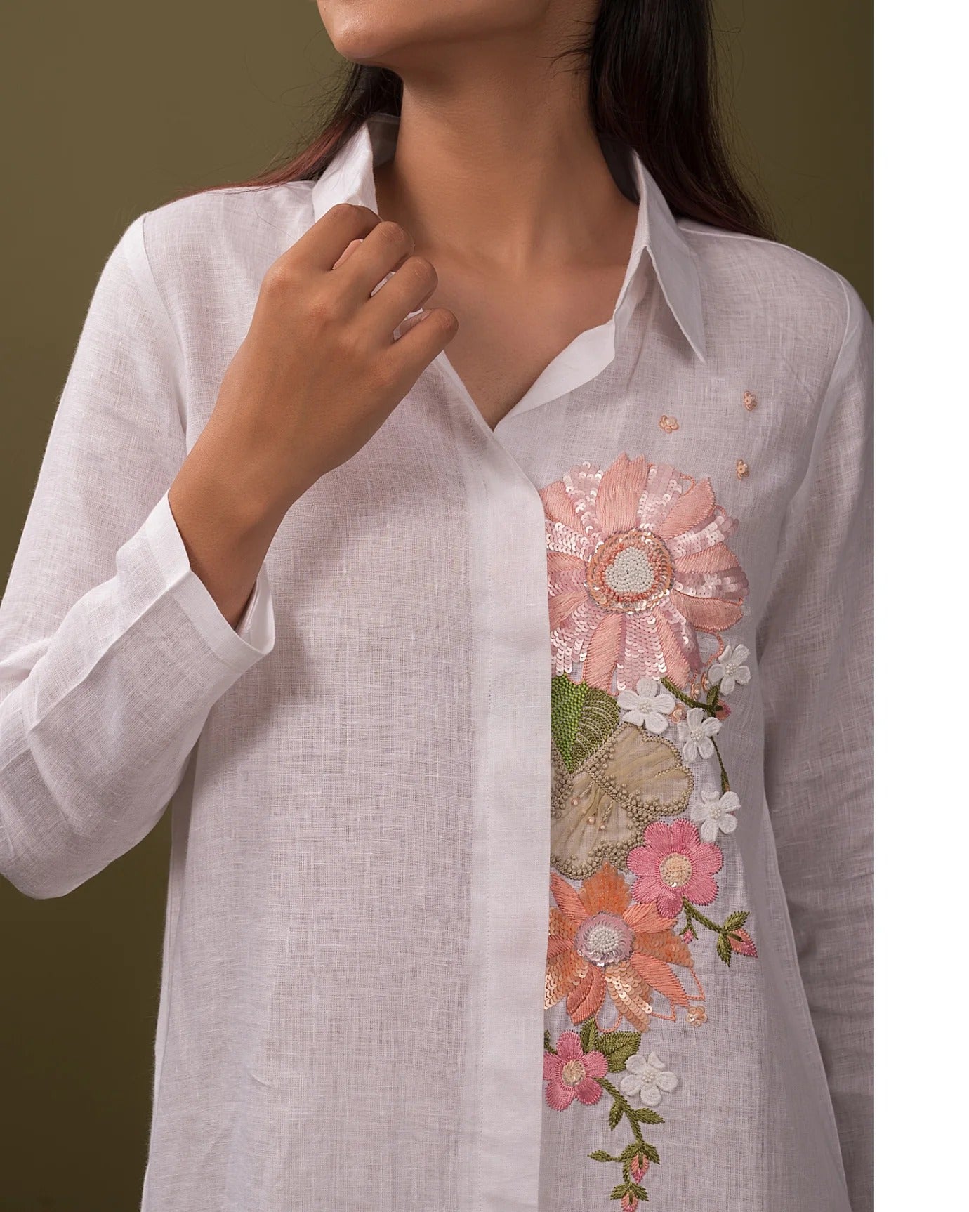 100% Linen Avian Shirt Dress and Pant - White