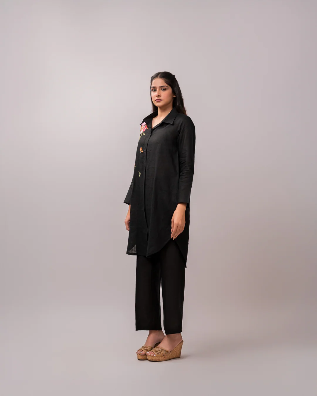 100% Linen Mid Night Bloom Shirt Dress and Pant