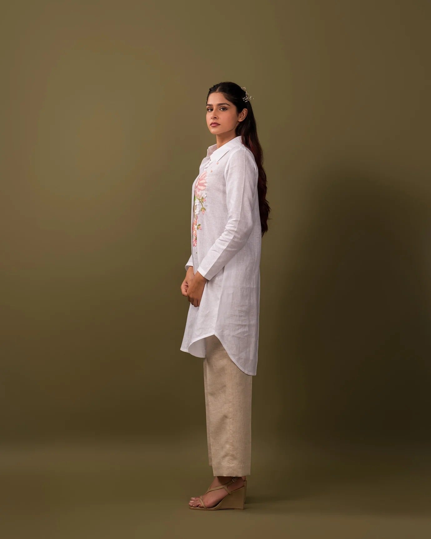 100% Linen Avian Shirt Dress and Pant - White