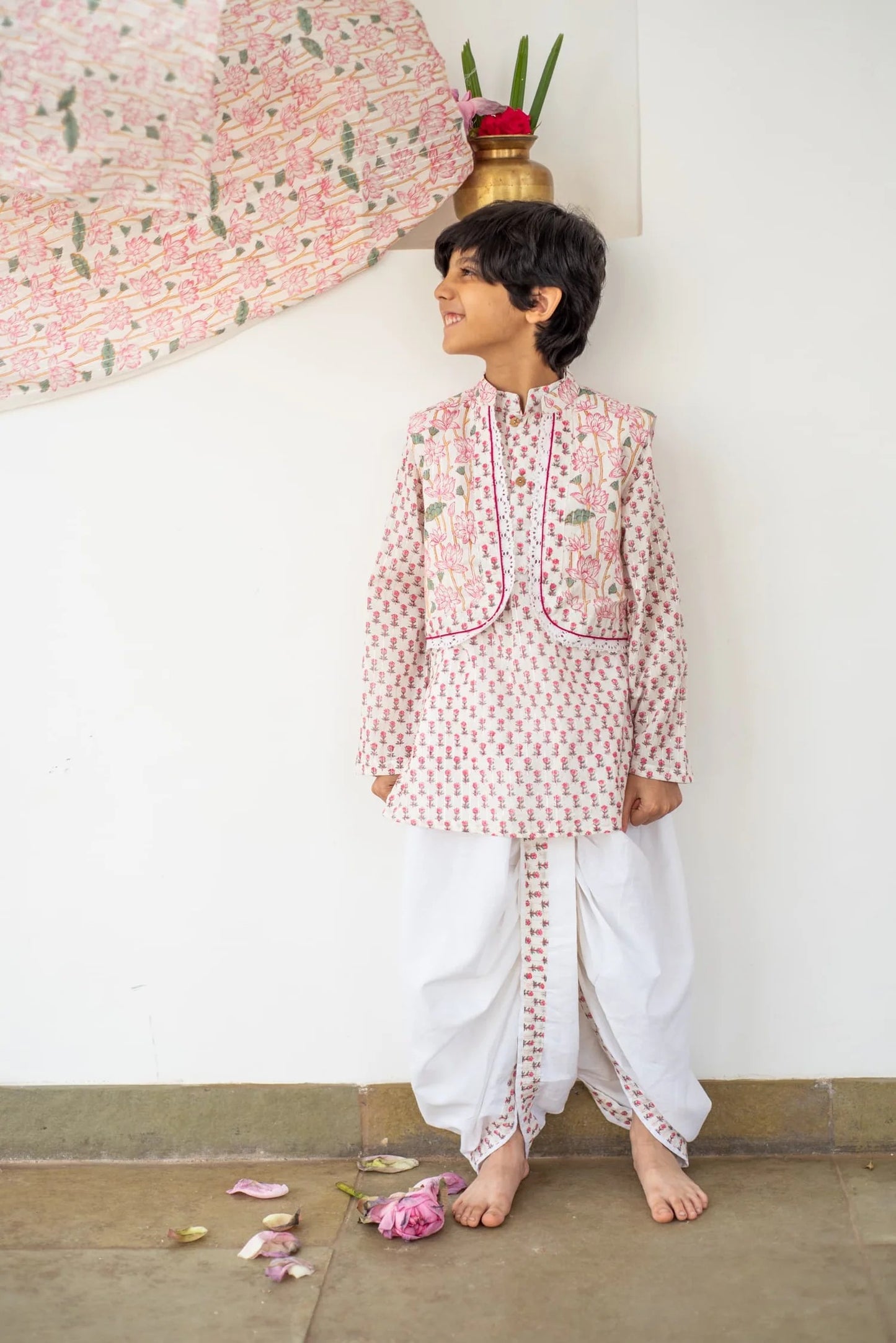 Organic Cotton Lotus Dreamy Kurta dhoti Jacket Set