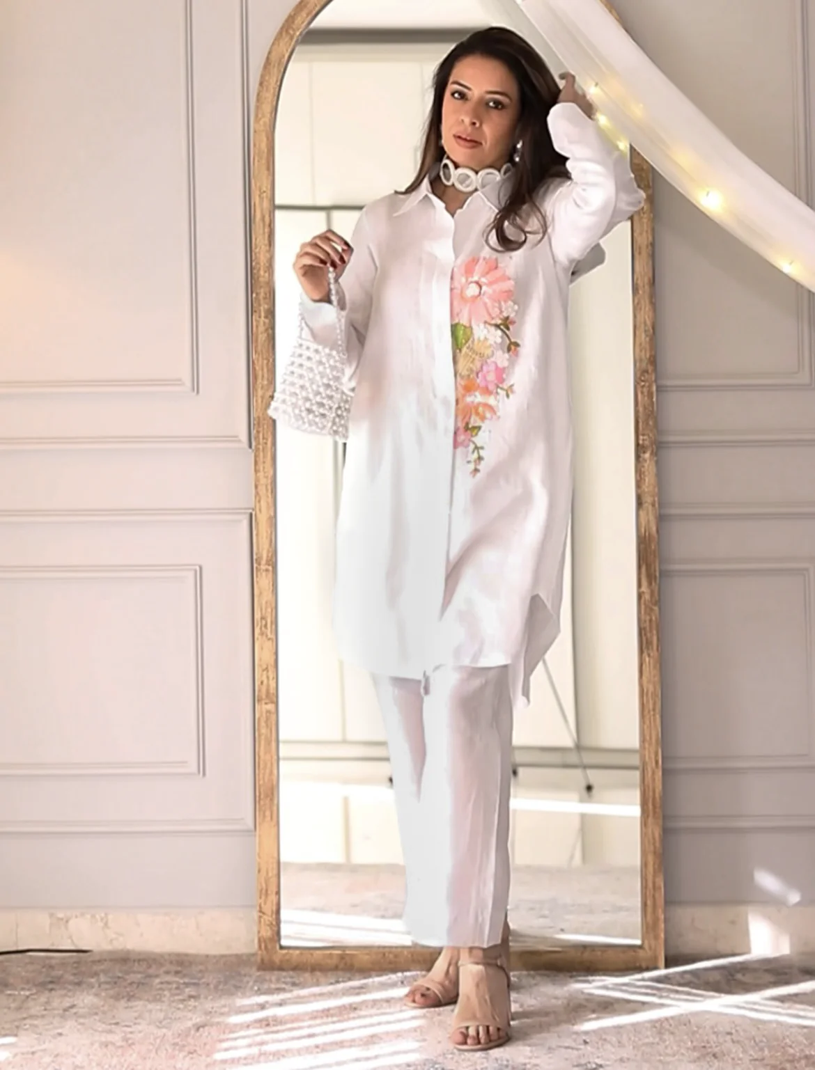 100% Linen Avian Shirt Dress and Pant - White