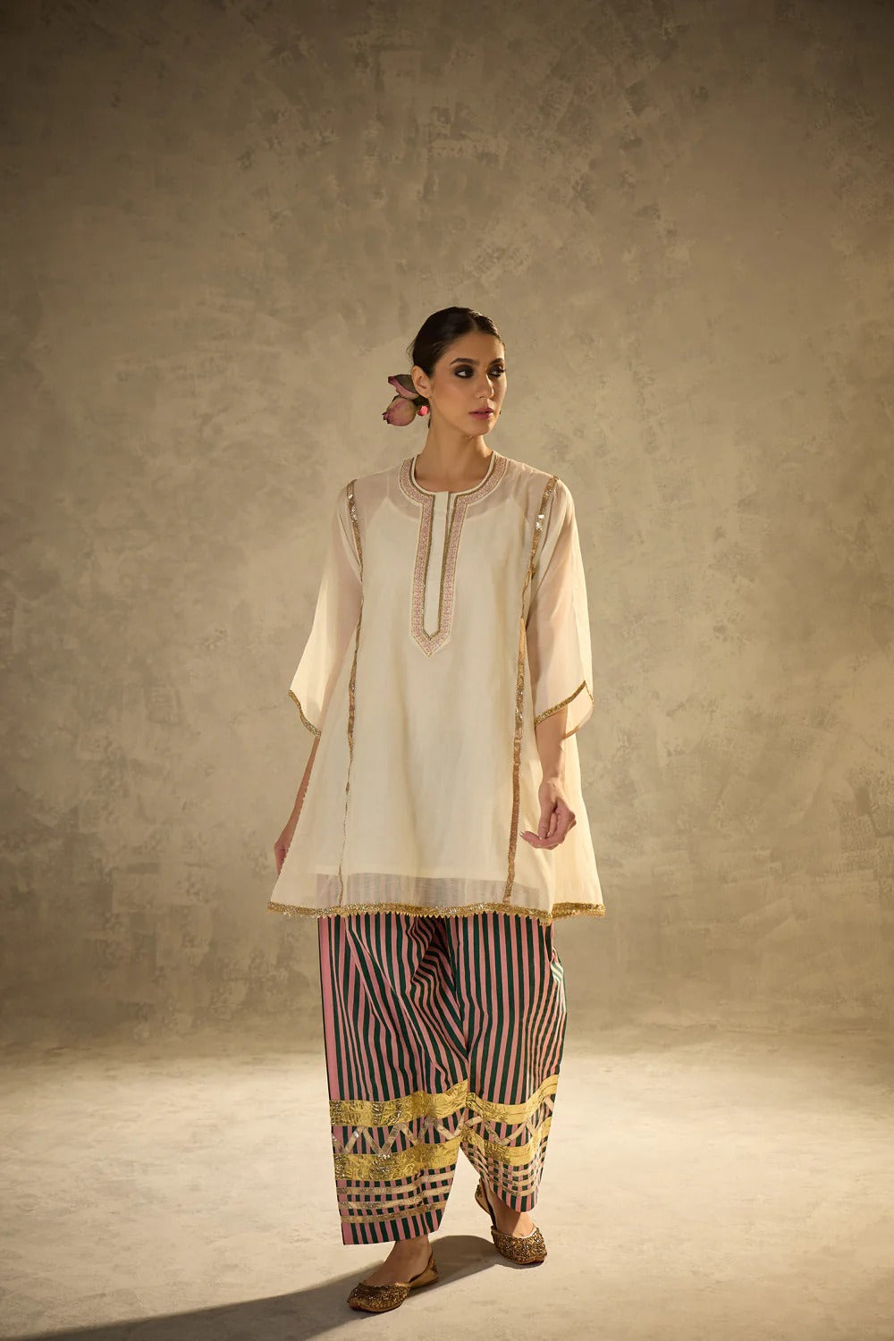 Gota Set and Farsi Salwar -White